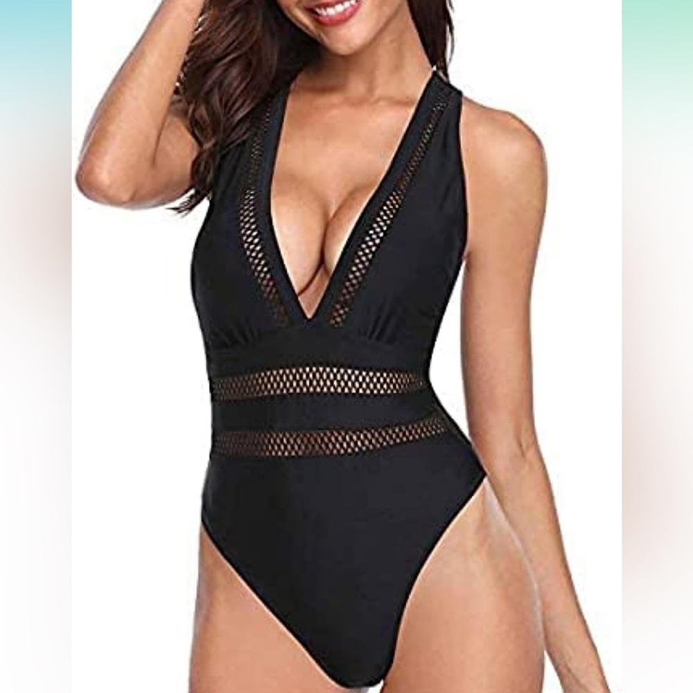 One Piece Swimsuit Sexy Plunge V Neck Bathing Suit Hollow Out Monokini